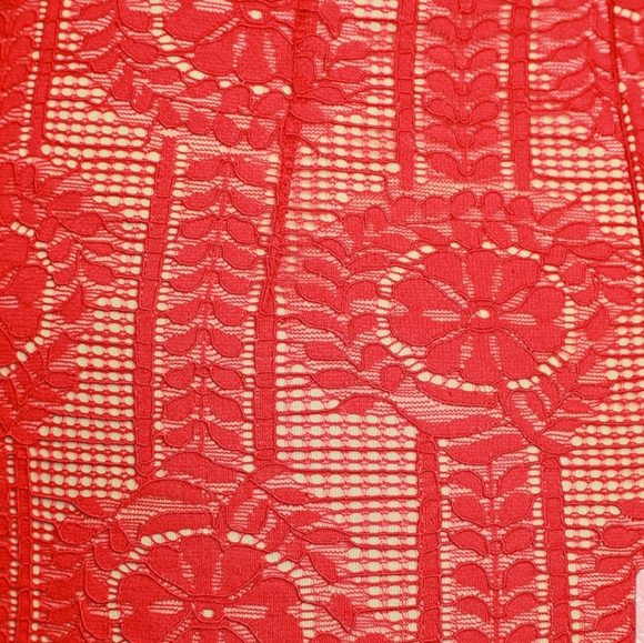 Lulu's-Red/Cream Lace bodycon dress - Picture 4 of 8